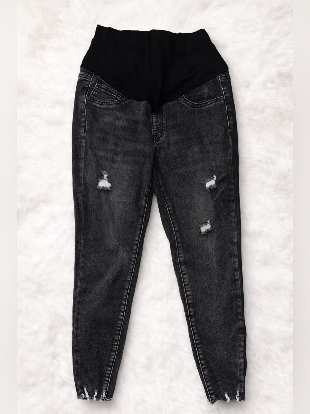 SHEIN Maternity Distressed Black Wash Skinny Jeans | Over Belly Stretch Denim |